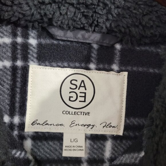 NEW SAGE Collective Womens L Sherpa Fleece Vest  Large With Plaid Linin Full Zip - Picture 5 of 8